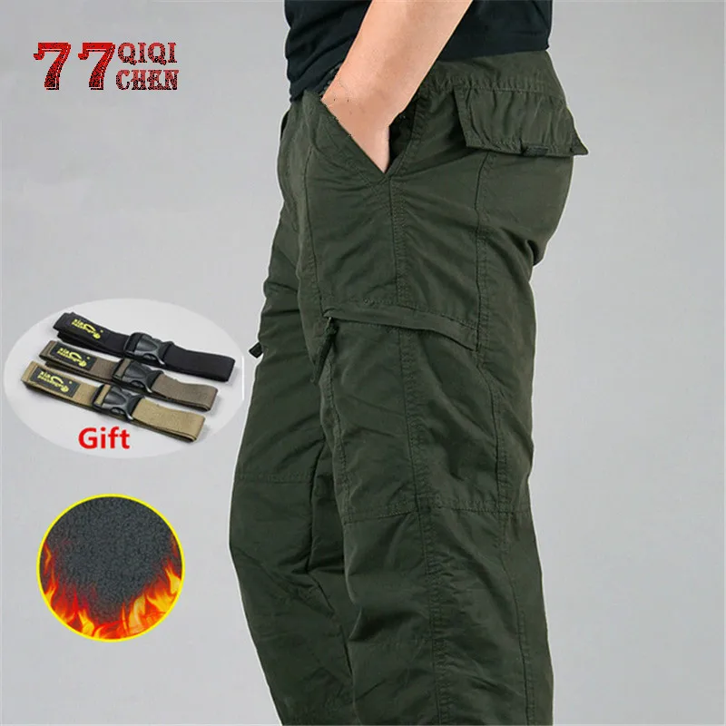 Брюки карго мужские зимние утепленные флисовые брюки повседневные хлопковые