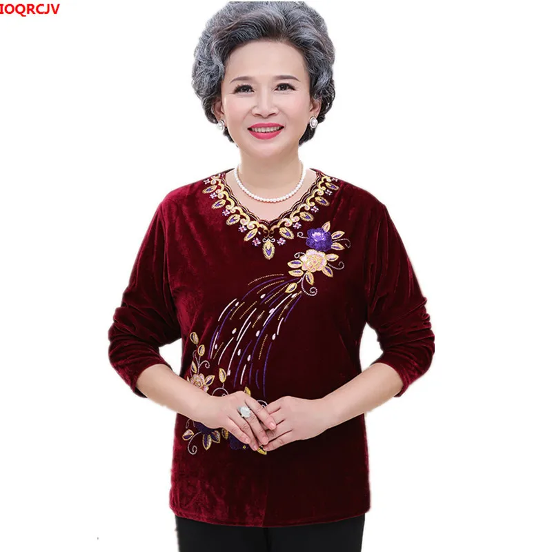 Женская бархатная блузка для пожилых женщин золотистая с длинным рукавом и