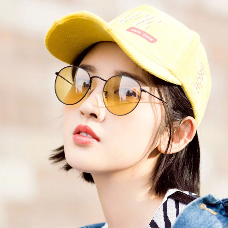 

Oulylan Women Men Retro Round Sunglasses Brand Designer Red Yellow Sun Glasses Alloy Frame Mirror Sunglass Female Shades