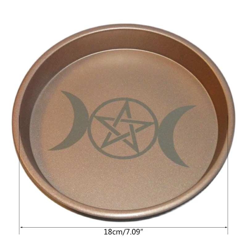 

Three-phase Moon Astrology Candlestick Table Altar Plate Tile Divination Round Metal Storage Plate Candle Holder Ritual