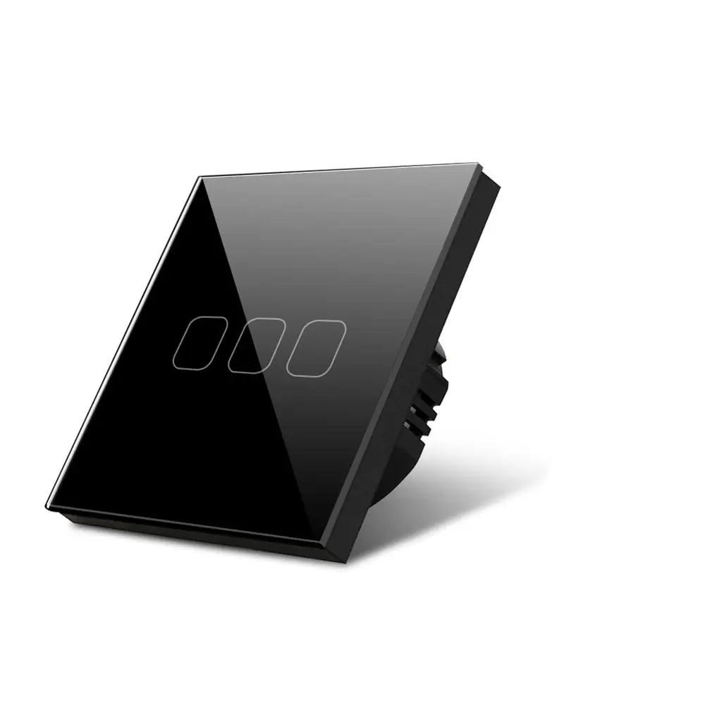 3 Gang 1 Way Black Настенный светильник с сенсорным экраном, переключатель AC220V, ЕС, 1 комплект, 1 способ, сенсорный датчик, переключатель, Кристальное стекло, панельный модуль, светодиодный светильник, 220-240 В, ЕС, Великобритания - Цвет: 3 Gang 1 Way Black