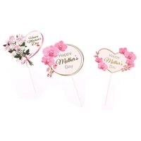 happy mothers day cake topper pink heart flower rose toppers decoration for mothers day gift cupcake dessert supplies 3 style