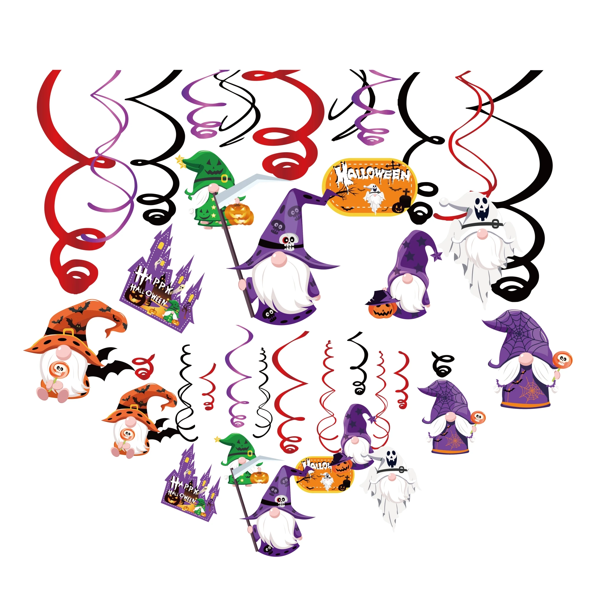 

Halloween Pumpkims Castle Witch Theme Party Decorations PVC Hanging Swirls Spiral Cartoon Witch Hats Special Hanging Spirals