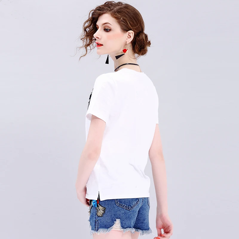 Diamond Women Piece Set Summer Letter Floral Print T Shirt Butterf Ripped Denim Shorts Female Suit (Tees+Shorts) YXR363 |