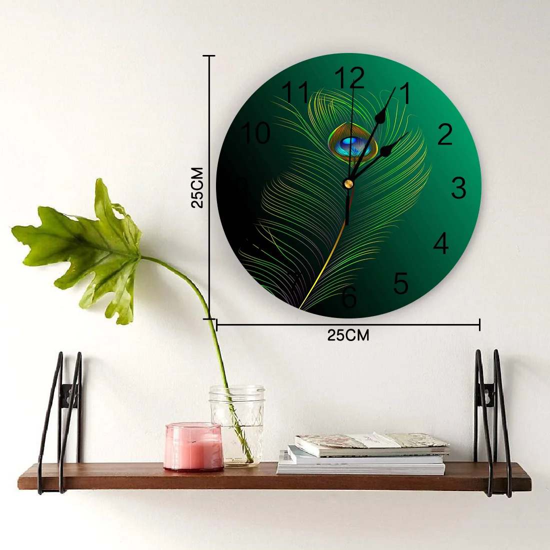 Green Peacock Feathers 3d Wall Clock Modern Design Farmhouse Decor Kitchen Vintage PVC Round Living Room Decoration | Дом и сад