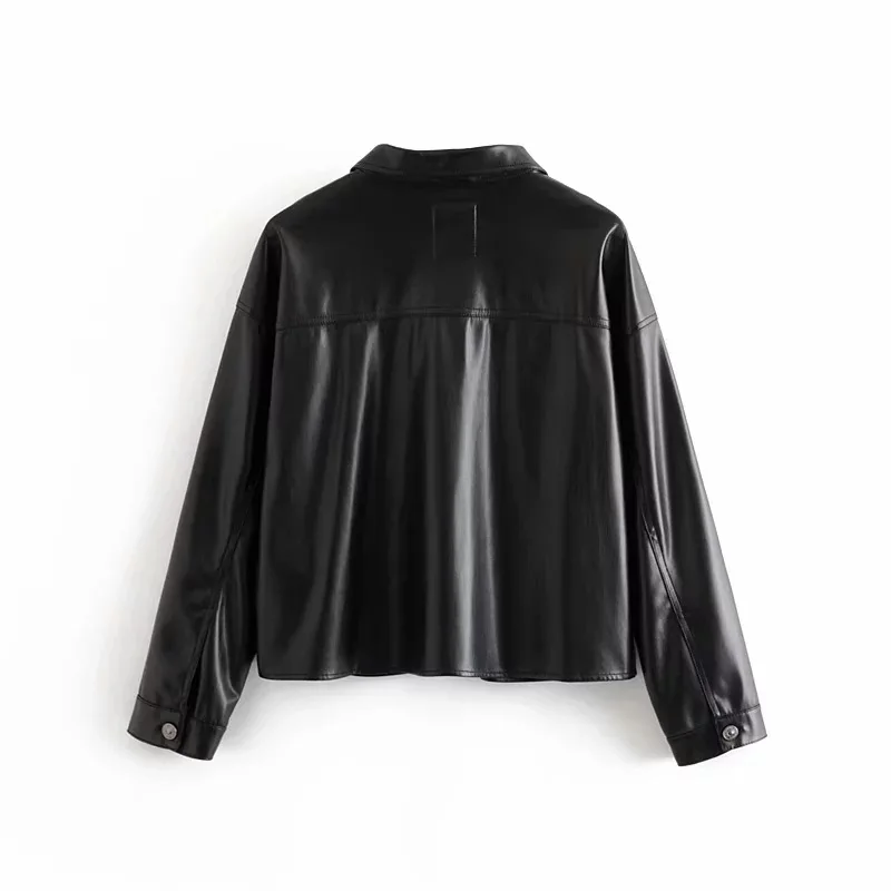 2019 New Autumn Women Pu Leather Jacket Outwear Coat Turn Down Neck Loose Black Single Breasted With Buttons And Pockets Ladies | Женская