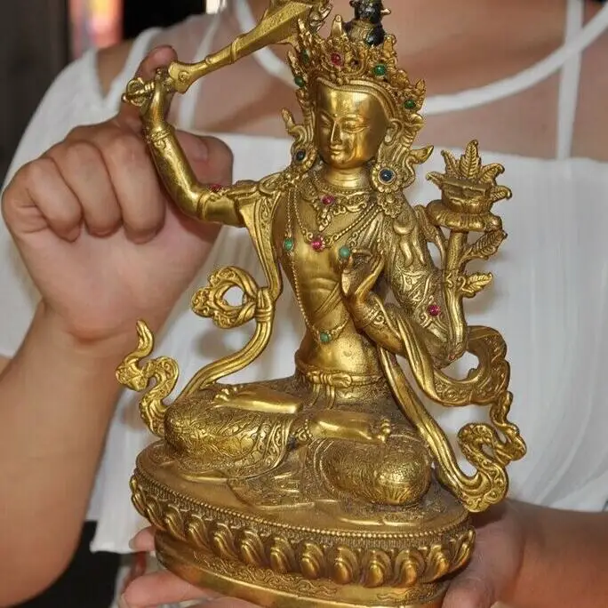 Тибетская бронзовая позолота инкрустация драгоценный камень Manjushri меч тара