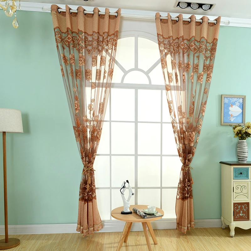 1 шт. кофейная выгорающая серия занавеска тюль для гостиной печатная оконная