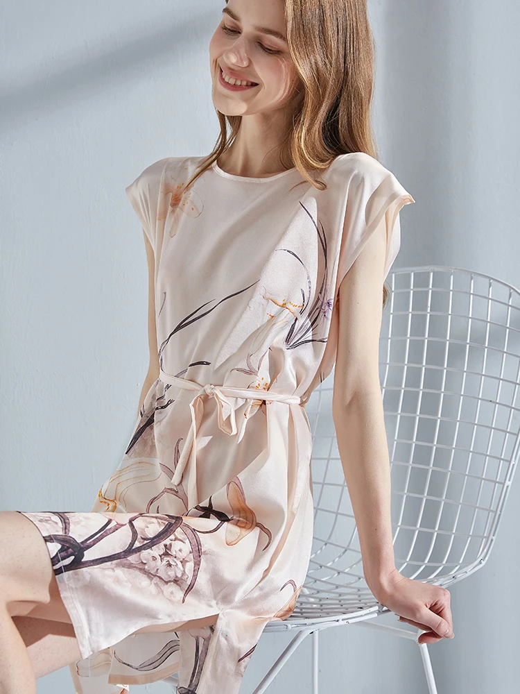 Real Silk Satin Nightgown Women Summer Nightdress For Ladies Home Clothes Print Pure Silk SleepWear Satin Sleep Dreas Nightwear
