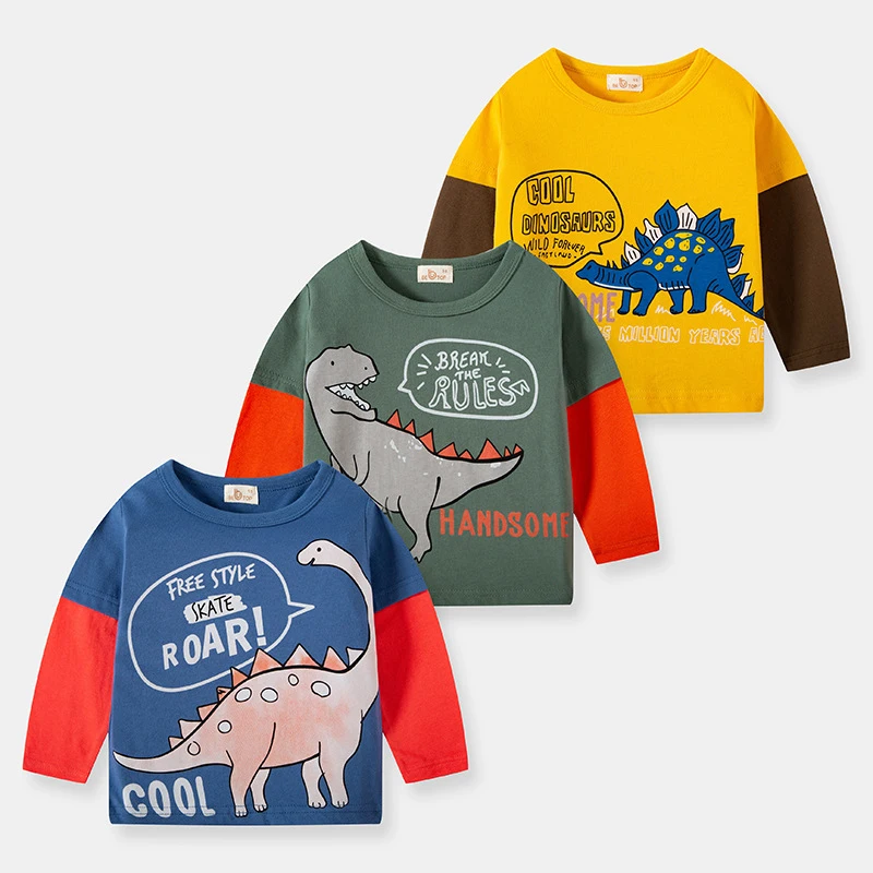 

Boys Cotton T-Shirt 2021 Spring Autumn New Children's Long Sleeve Clothes Kids Cartoon Print Pullovers Tees