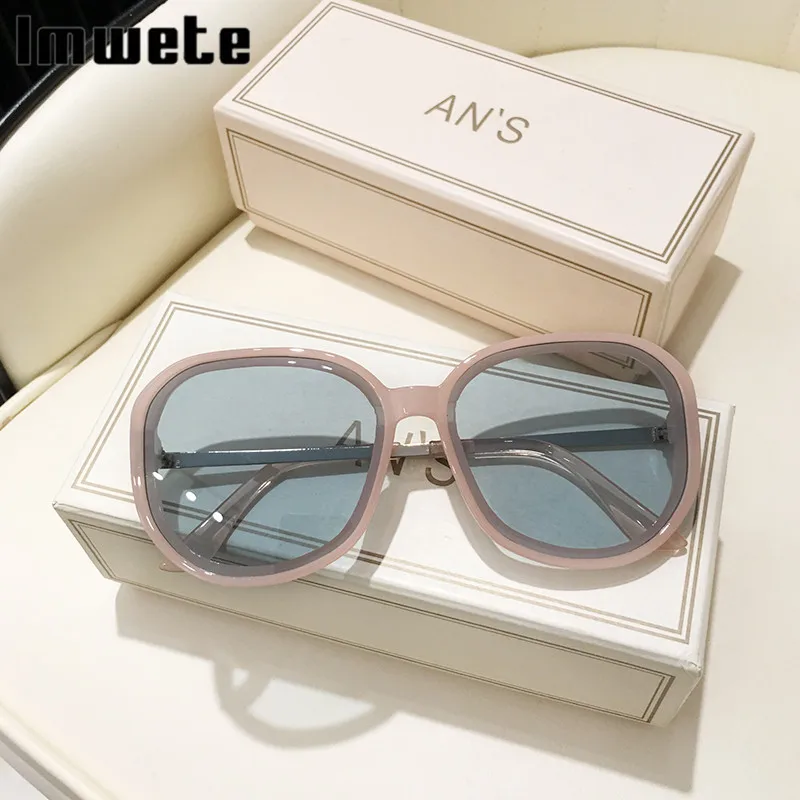 Imwete новые круглые солнцезащитные очки для женщин большая оправа многоугольные