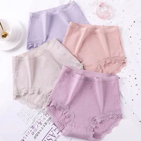 plus size high waist panties for women cotton sexy elastic briefs underwear lace breathable comfortable female knickers lingerie