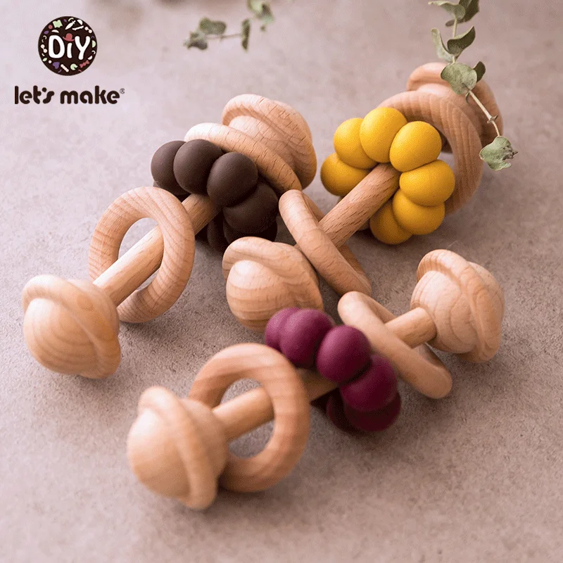 

Let's Make 1pc Wooden Teether Bells Wood Rattles Baby Hanging Teether Toys Beech Wooden Ring Silicone Beads Wood Bell For Rattle