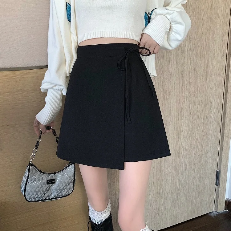 Юбка-трапеция женская с завышенной талией универсальная модная бандажная юбка