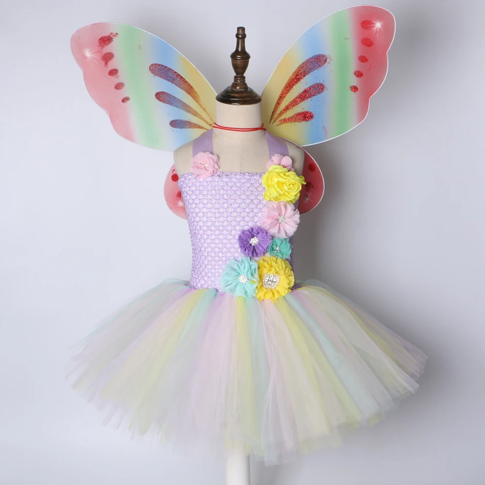 Пастель сказочная балетная пачка платье с украшением в виде крыльев цветочным