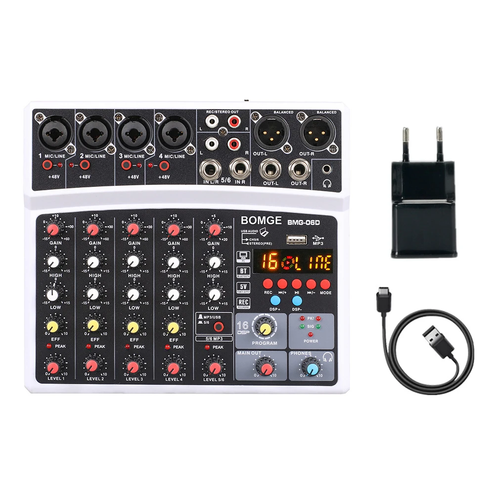 BMG-06D 6 каналов аудио микшер Замена 16 DSP Bluetooth-совместимый USB интерфейс запись |