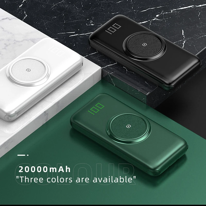 Беспроводное зарядное устройство Qi 10000/20000 мА/ч с USB Type-C Micro Lighting кабелями внешняя