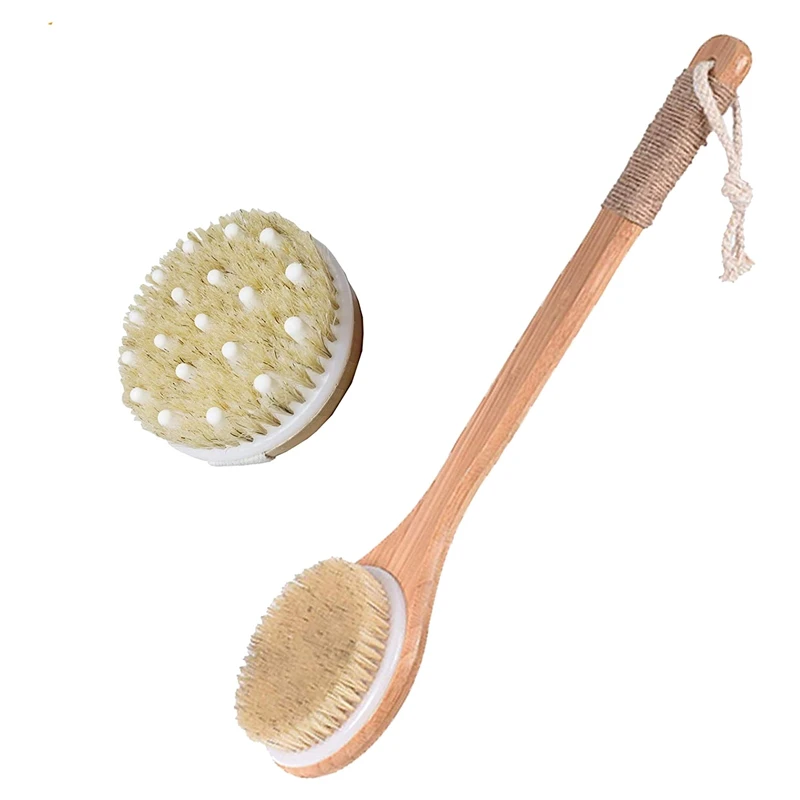 

Wooden Massage Bath Brush Bristle Exfoliating Shower Brush Long Wooden Handle Dry Brushing