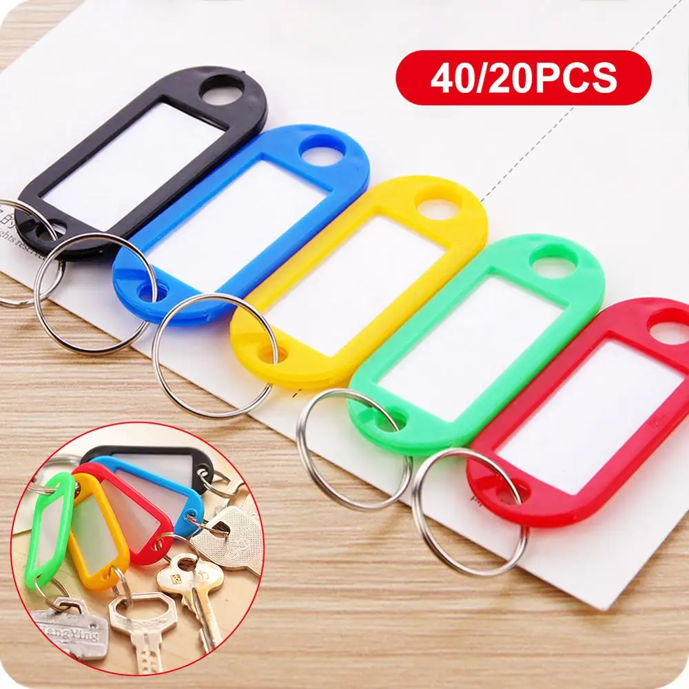 

Hot Sales Plastic Keychain Key Tags Id Label Name Tags With Split Ring For Baggage Key Chains Key Rings 30P