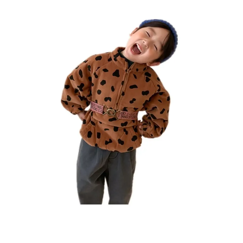 

Children's Warm Thicken Pullover Coat Winter Boys and Girls Korean Version Leopard Print and Cotton Coat Boys and Girls Jacket