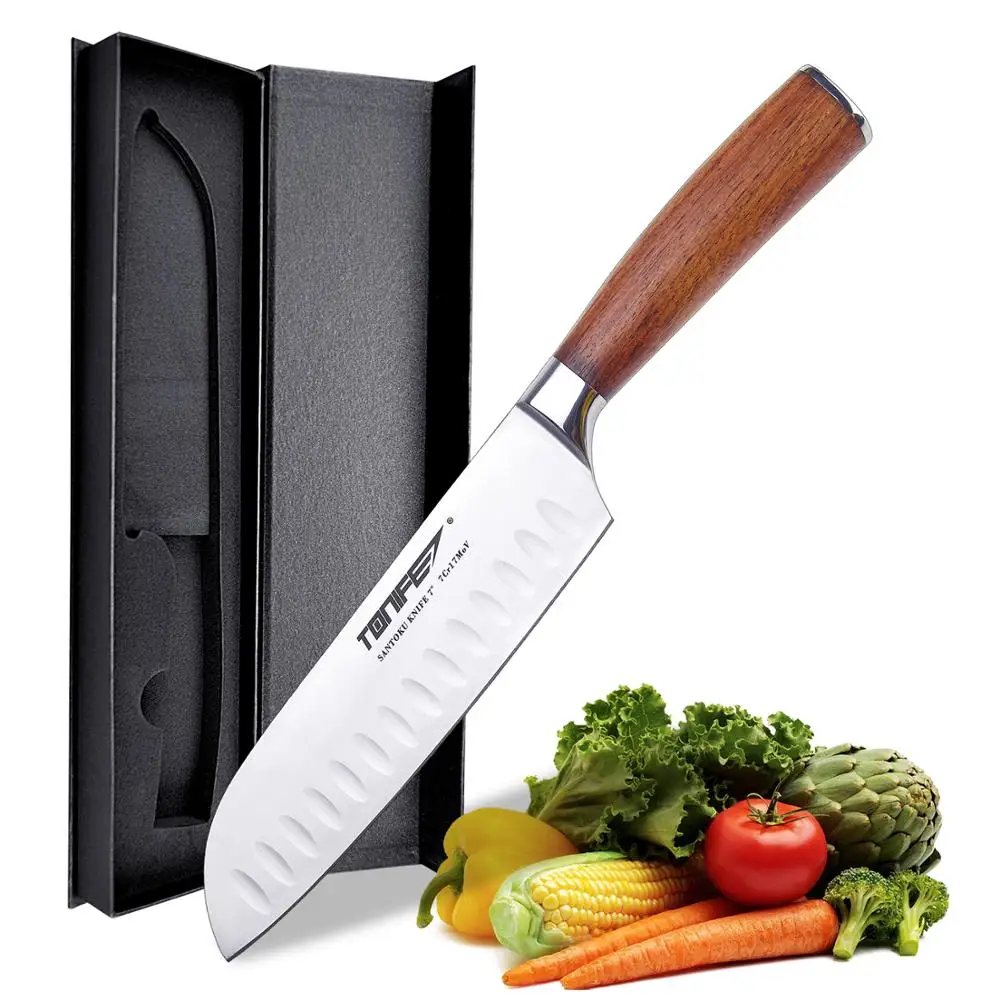

TONIFE Santoku Knife with 7Cr17MoV High Carbon Stainless Steel Kitchen Knife with Natural Rosewood Handle 7-Inch TSK2002