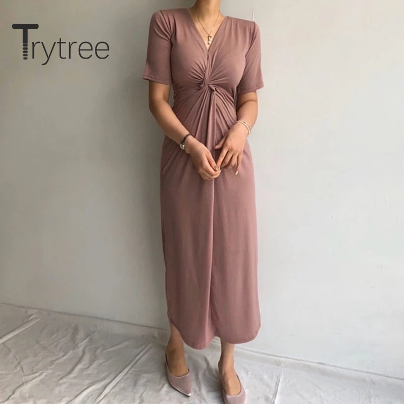 Trytree 2020 летнее женское платье повседневное с v-образным вырезом А-силуэта