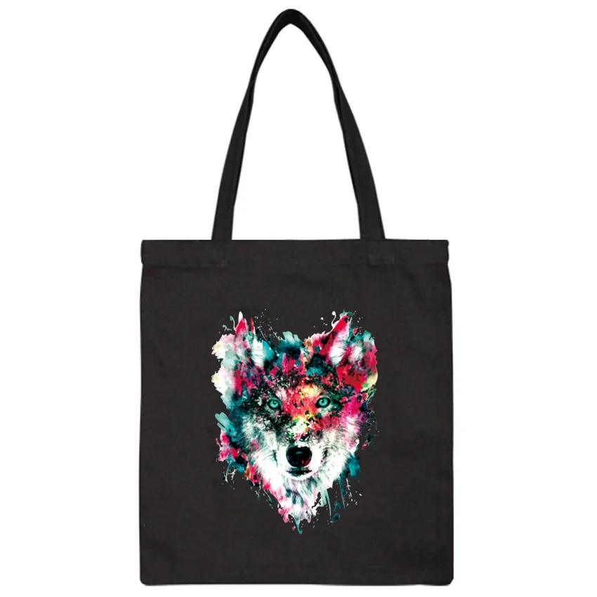 Цветочная Волчья сумка для покупок с принтом женская Холщовая Сумка-тоут пакет
