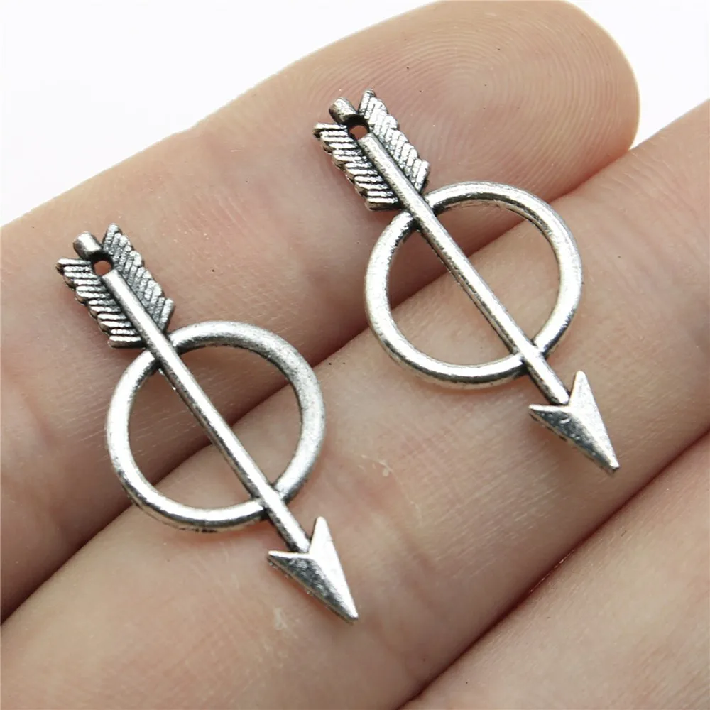

40pcs 29mm 2 Colors Antique Silver Color Antique Bronze Plated Charms Bow With Arrow Bow Arrow Charm Bow And Arrow Charm