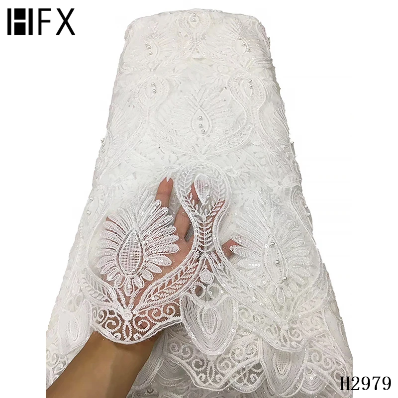 HFX африканская кружевная ткань 3D Цветочный Тюль фиолетовая вышивка бисером с