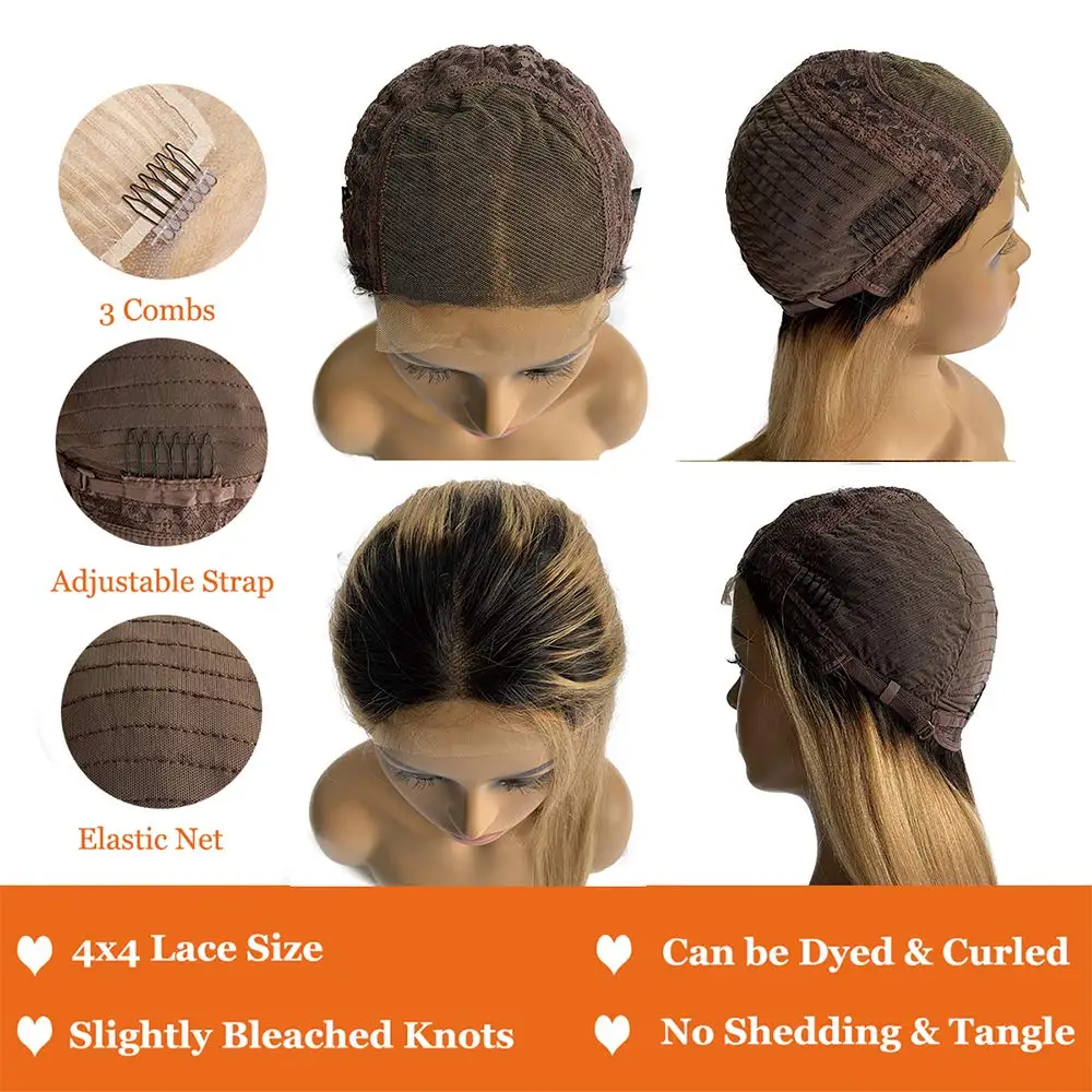 

613 4x4 Lace Closure Wigs Ombre Blonde Lace Front Human Hair Wigs Pre Plucked With Baby Hair Straight Highlight Lace Frontal Wig