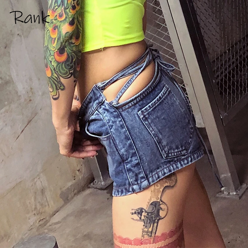

Rank Sexy Hollow Bow Shorts Women High Waist Cross Denim Street Clothing Shorts Women 2021 Summer Fashion New Trousers Trend