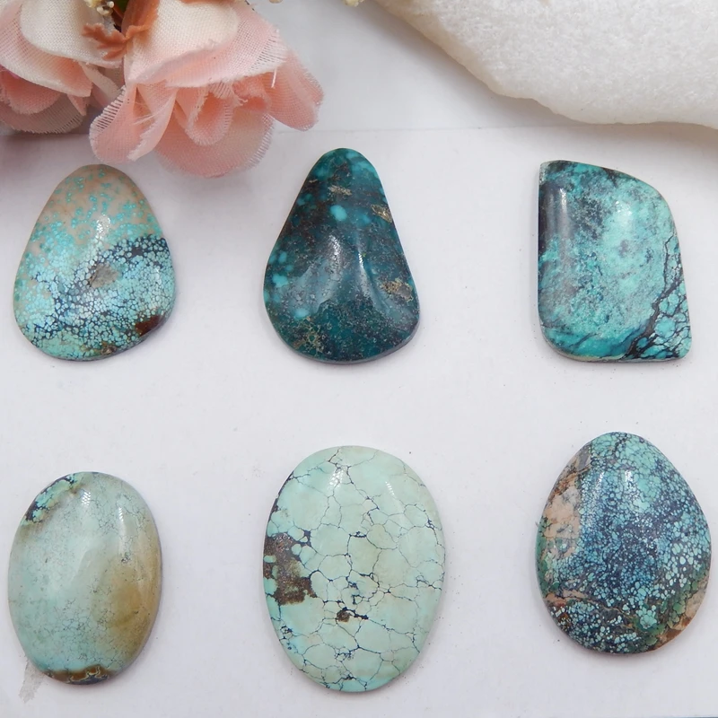 6 натуральных бирюзовых кабошонов 24 г (24x13x6/25x19x5 мм)|50 pcs|turquoise cabochoncabochon turquoise |