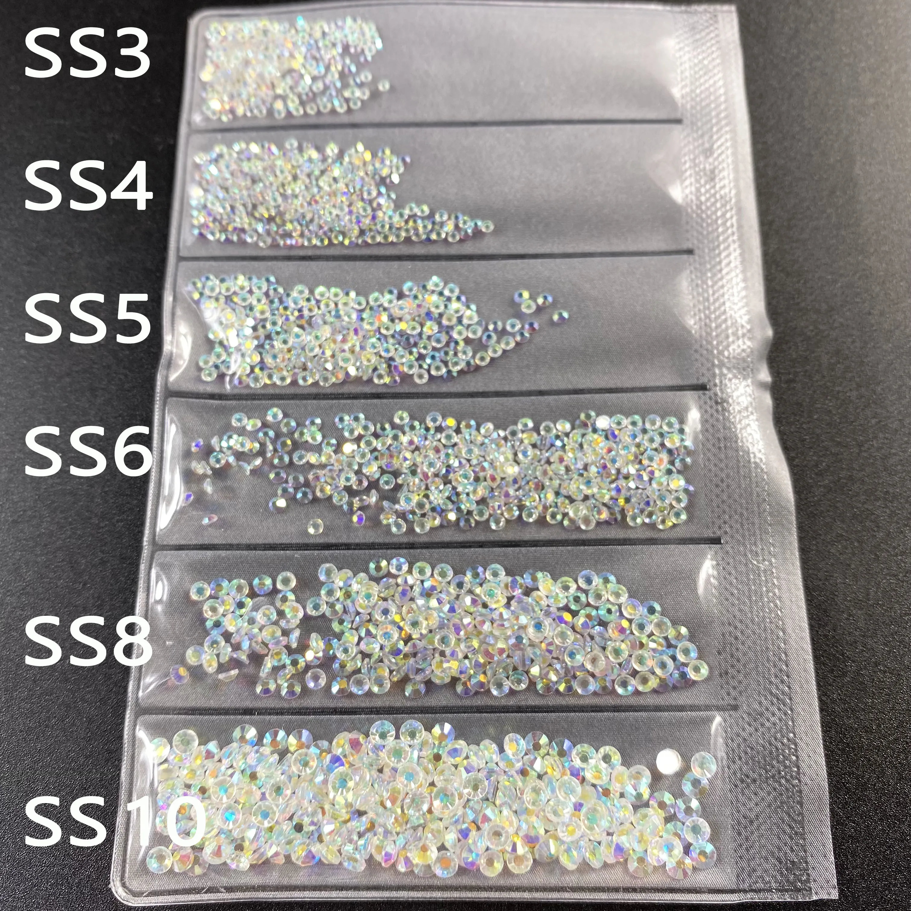 

Transparent AB 1440PCS Crystal Nail Art Rhinestones SS3-SS10 Flatback Clear Non Hot Fix Rhinestones Glue On Nail Art Decorations