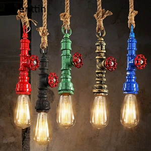 Vintage Loft Industrial Pipe Pendant Light Fixtures Steampunk DIY Hemp Rope Hanging Lamp for Bar Suspension Luminaire Home Decor