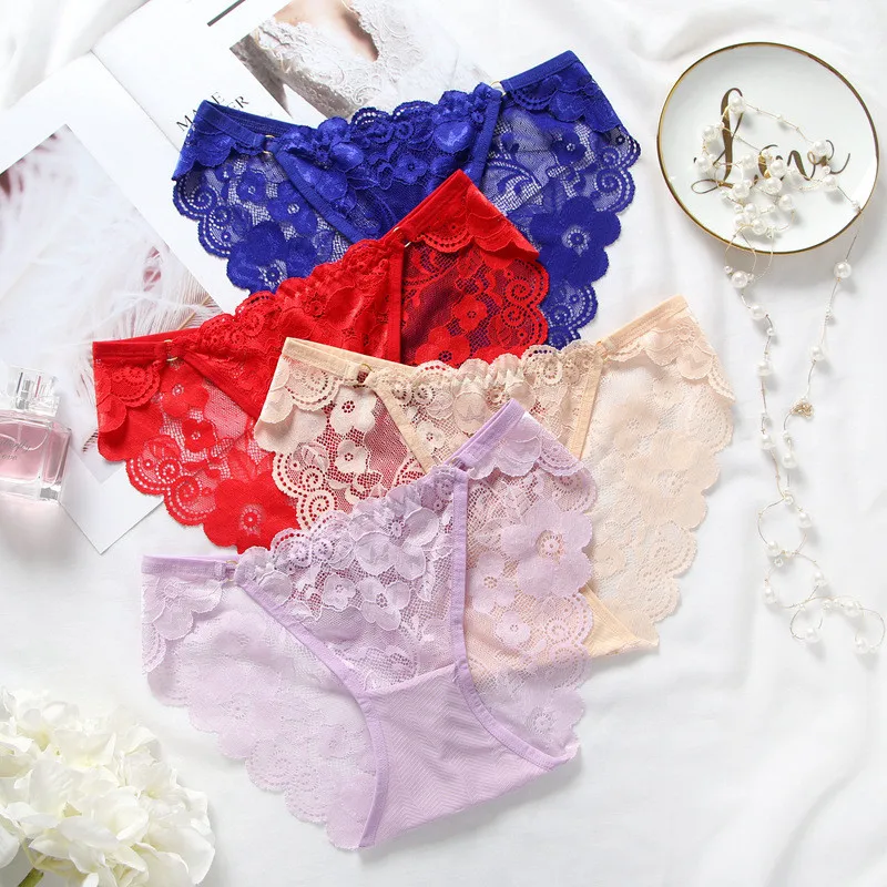 

Sexy Lace Ladies Underwear Low-waist Transparent Comfortable Briefs Breathable Cotton Crotch Hip Thin Style