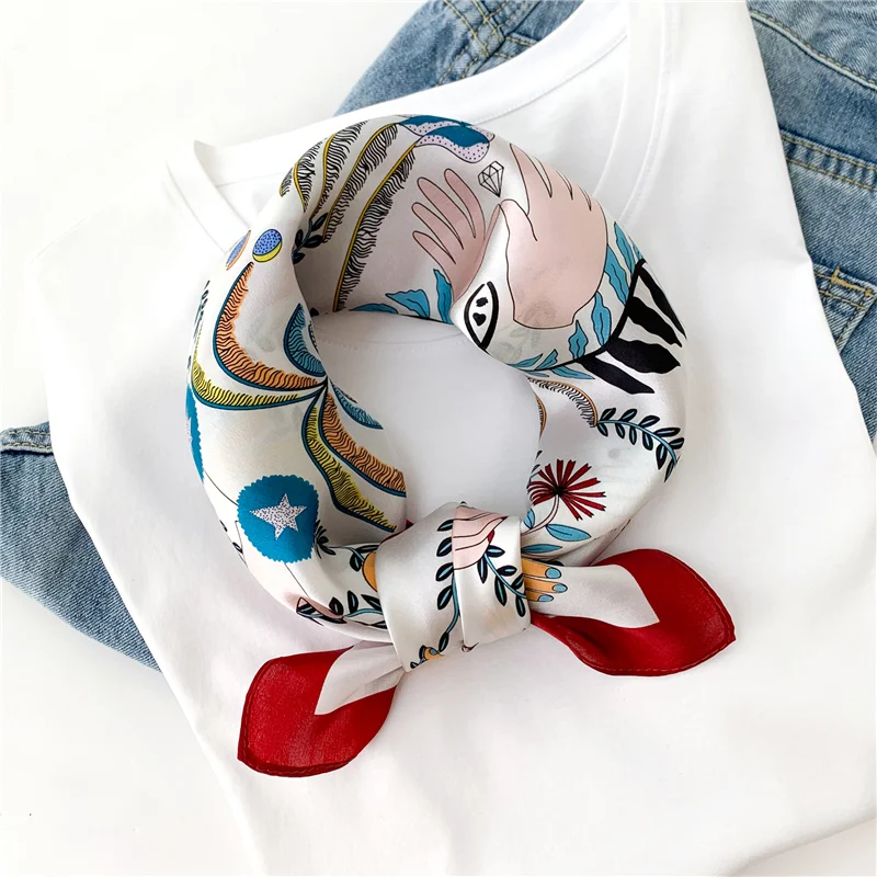 

Design Print Women Silk Square Scarf Hairband Foulard Female Neckerchief Bandana Lady Kerchief Scarves 2021 Fashion New