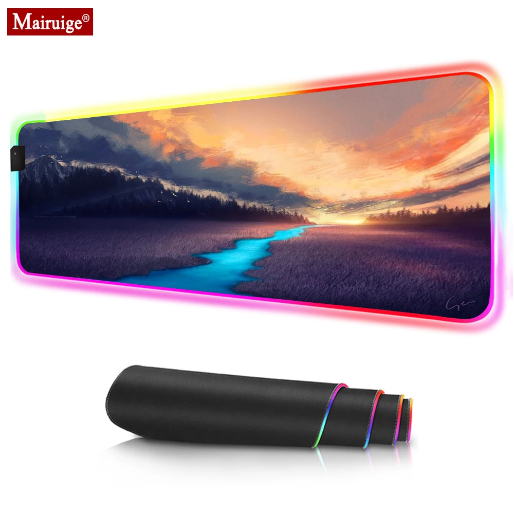 

Painting Purple Lavender LED Mousepad RGB Glow Colorful Large Mouse Pad XXL Computer PC Gamer Desk Mat for Laptop Table Pads