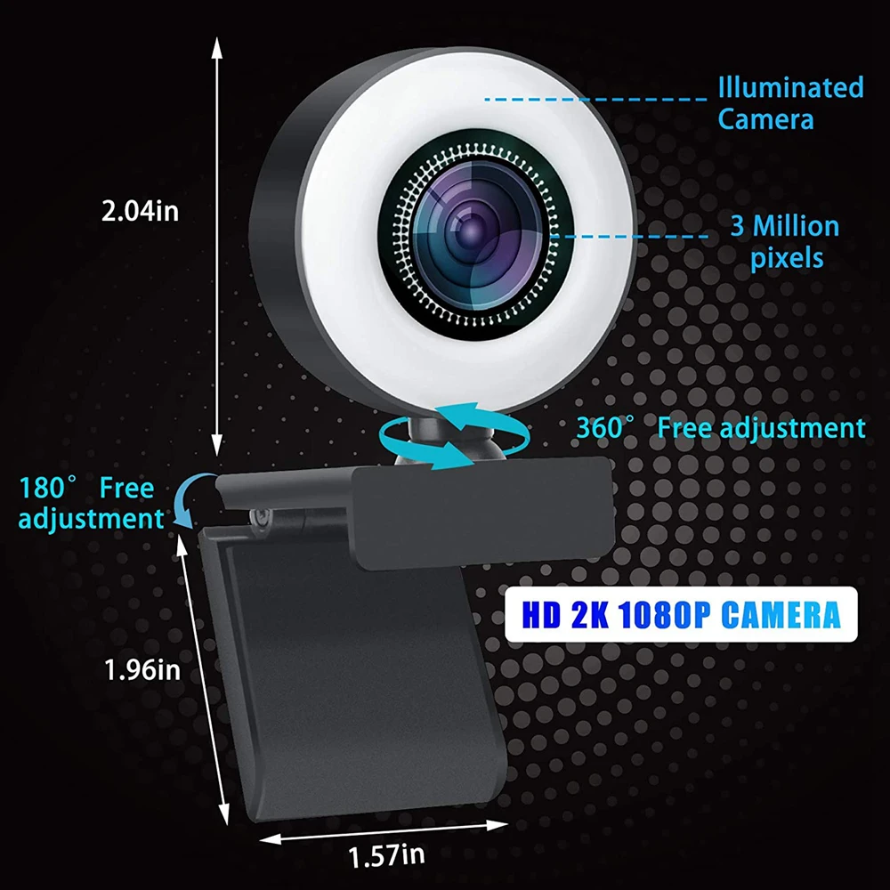

1080P 2K 4K HD Streaming Webcam with Microphone Ring Light Web Camera for PC Computer Camera with Tripod Web Cam for Skype Zoom