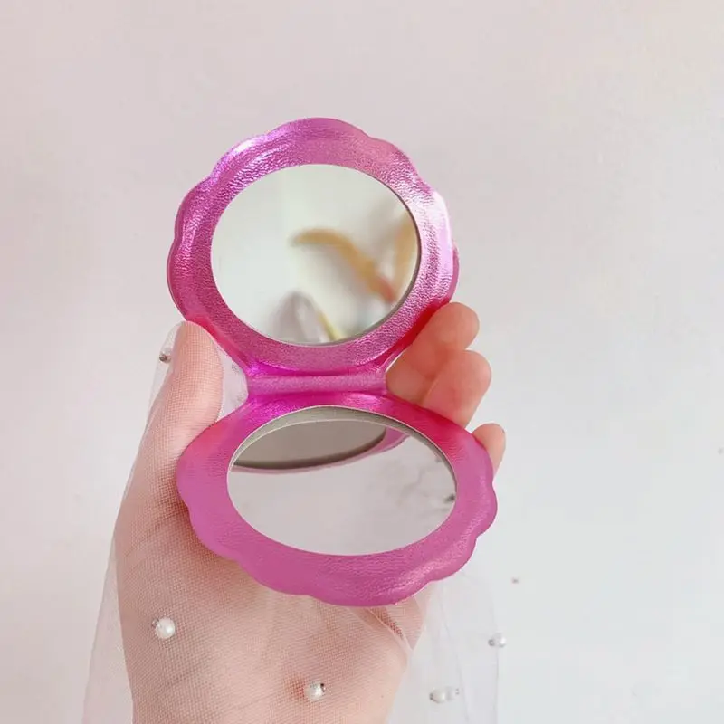 

Creative Sea Shell Shaped Holographic Rainbow Colored Magnifying Compact Cosmetic Double Sided Folding Pocket Mirror Portable