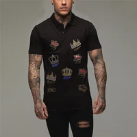 new arrival summer high quality mens t shirt hot diamond craft skull loose cotton all match polo super large size