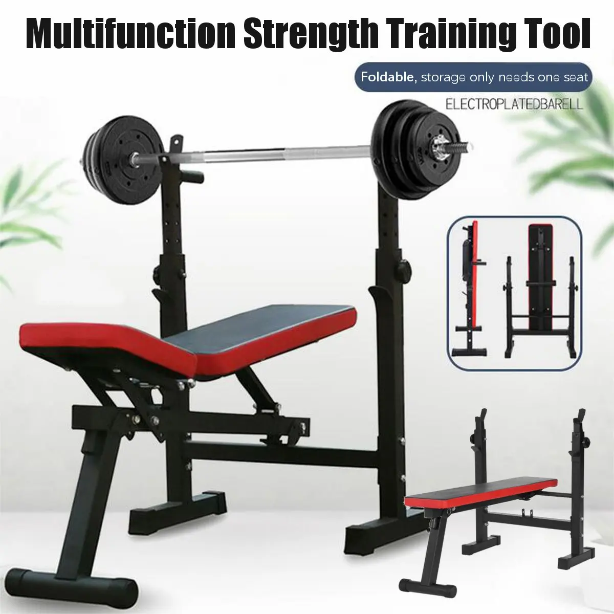 

Adjustable Sit Up Weight Bench Squat Rack With Bench Folding Strength Training Tool Barbell Weight Lifting Equitment