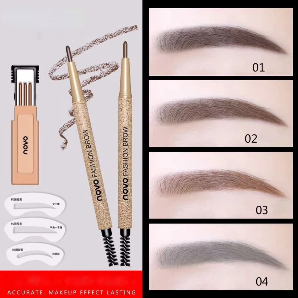

EyeBrow Template Kit Waterproof Long Lasting Eyebrow Pencil with 3pcs Pencil Refill+3pcs EyeBrow Template Eye Makeup Tool