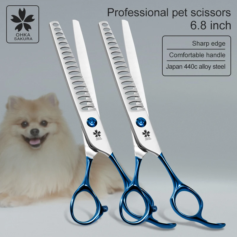 New products Japanese Steel 6.8 inch Blue handle pet fishbone scissor