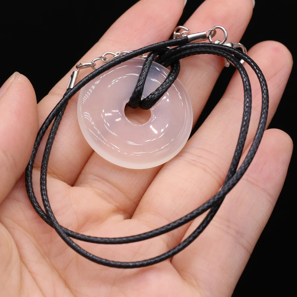 Hot Natural Stone Agates Rose Quartzs Malaysian Jades Amethysts Wax Line Necklace Pendant Jewelry Gift Size 30mm Length 60cm images - 6