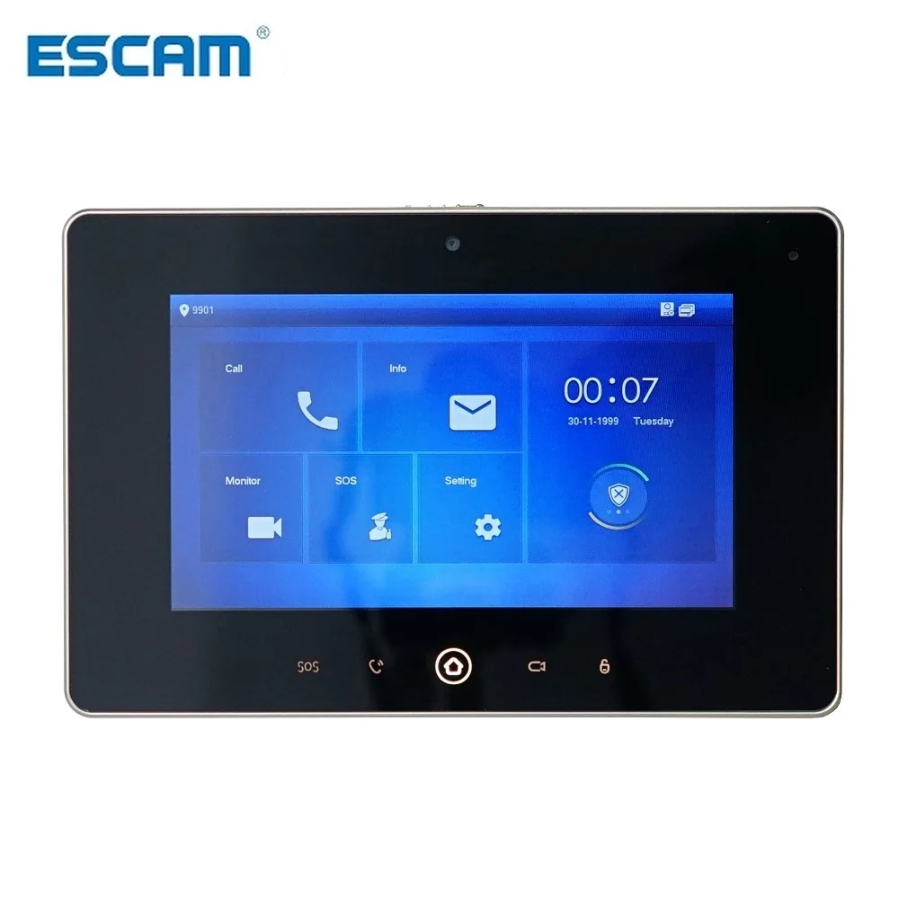 ESCAM  logo Multi-Language 7inch Indoor Monitor,Build-in camera,IP doorbell, Video Intercom,wired doorbell