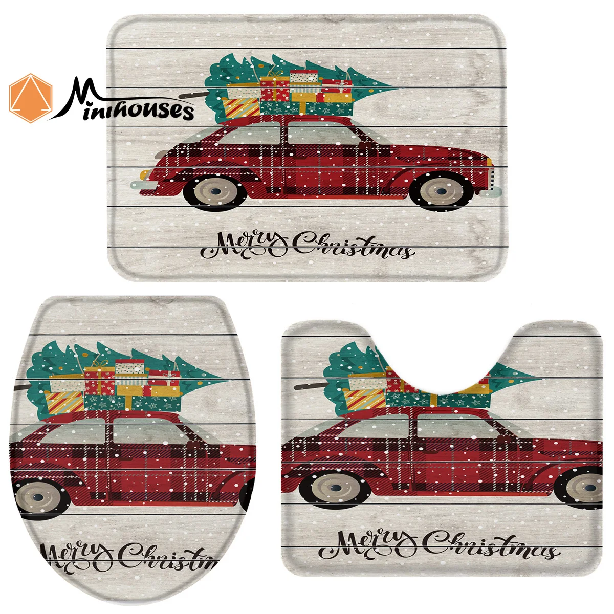 Набор из 3 предметов для ванной комнаты с рождественской елкой деревянная