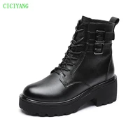 ciciyang genuine leather martin boots women 2022 spring new platform motorcycle boots high heels short boots female ankle boots