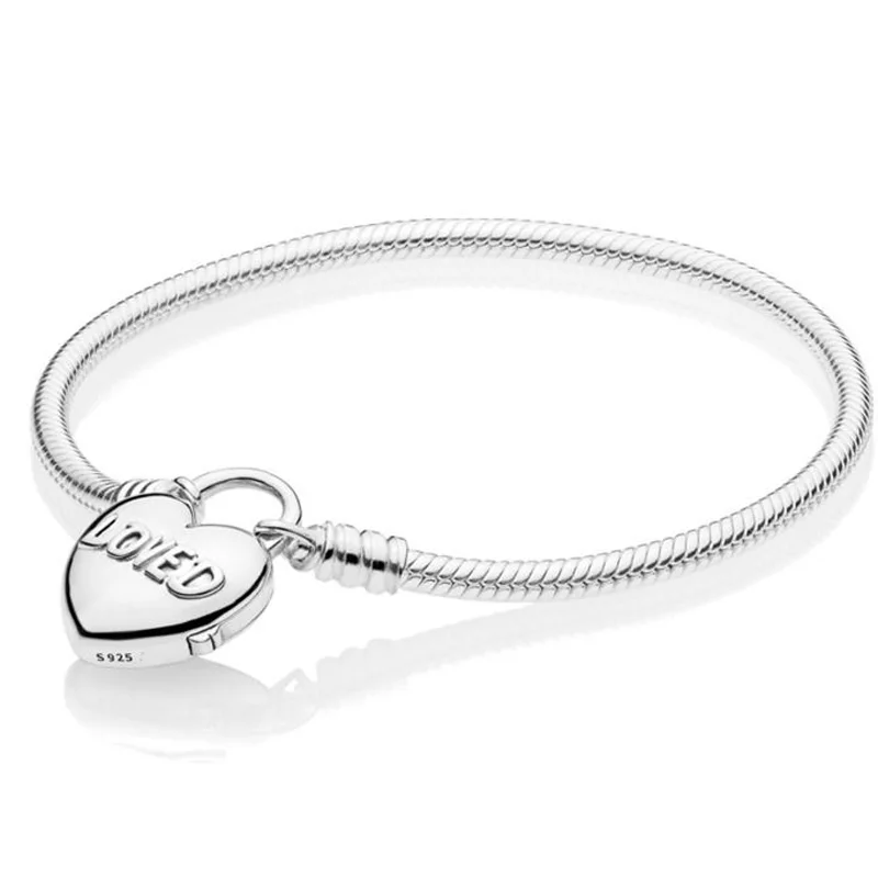 

925 Sterling Silver Bracelets Bangles Heart With Loved Word Fashion Round Bangles Fit For Women Original Charm Beads Jewelry