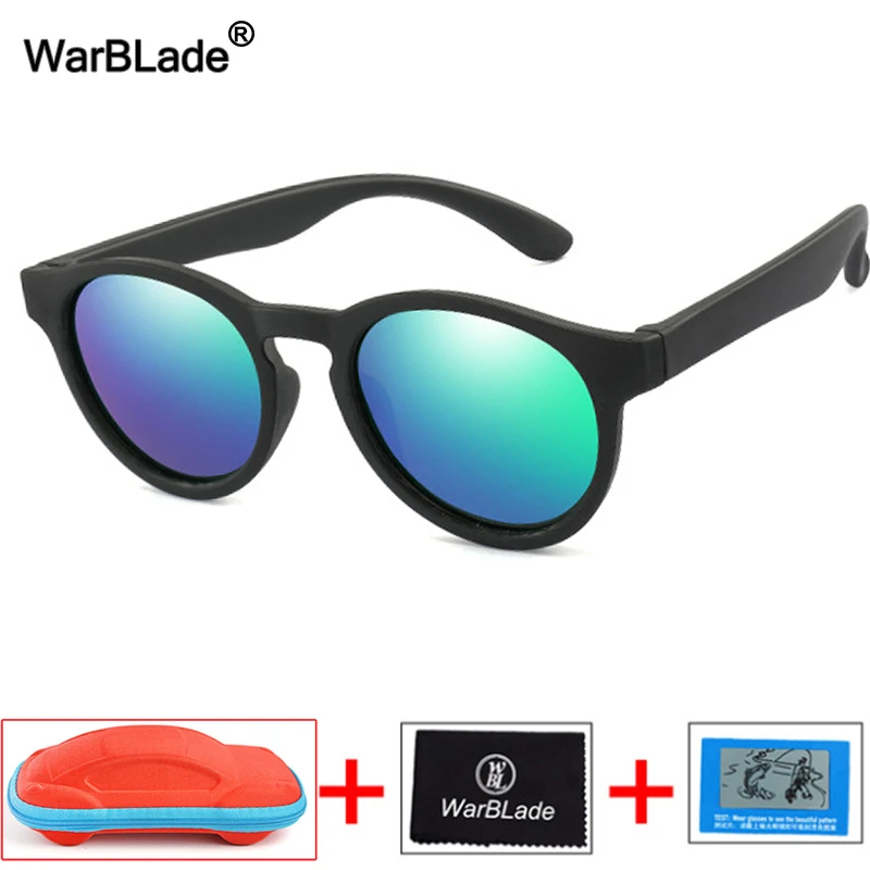 WarBlade Round Cute Kids Polarized Sunglasses Boys Girl Children Sun Glasses Silicone Safety Baby Shades Eyewear UV400 With Case |