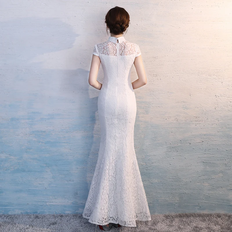 Кружевное изысканное платье-Ципао с белыми цветами винтажное платье на